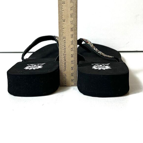 Yellow Box Flip Flops Black Sequined Thong Leather Sandals Women's 11 Zemily New - Picture 5 of 6